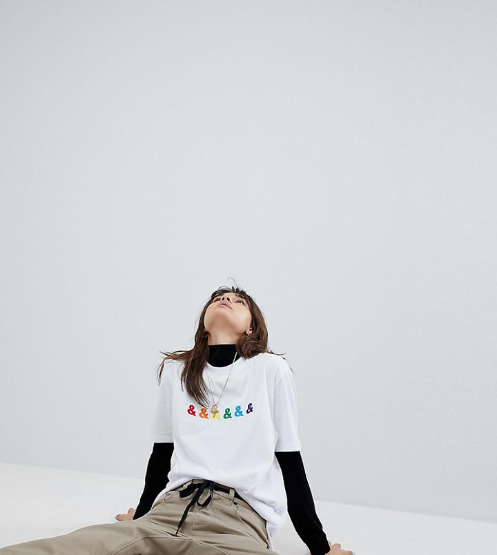 Asos Design X Glaad & Relaxed T-shirt With Embroidery - White