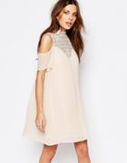 Vila Cold Should Crochet Neck Swing Dress - Pink Tint
