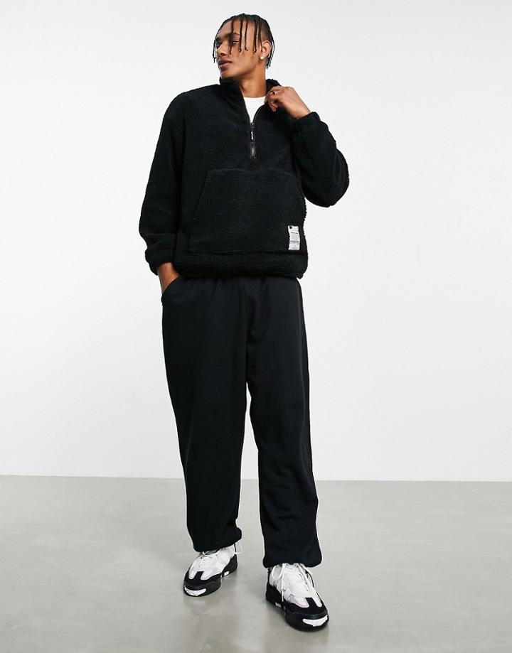 Bershka Oversized Half Zip Sweater In Black Teddy Borg