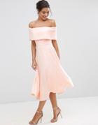 Asos Soft Off The Shoulder Bardot Midi Prom Dress - Pink