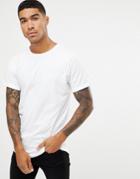 Pull & Bear T-shirt In White With Curved Hem - White