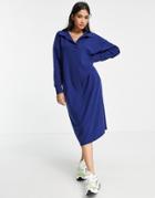 Asos Design Super Soft Long Sleeve Polo Midi Sweater Dress In Navy