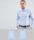 Asos Design Skinny 2 Pack Blue Shirt Save - Blue