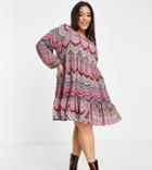 Vila Curve Smock Mini Dress With Square Neck In Swirl Print-multi