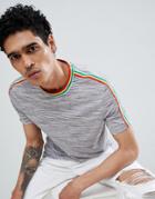 Asos Design T-shirt With Rainbow Taping In Gray Interest Fabric - Gray