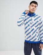 Asos Knitted Half Zip Slogan Sweater In Blue - Blue