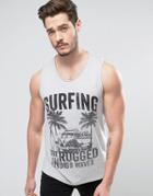 Solid Tank With Dropped Armhole In Waves Print - Gray