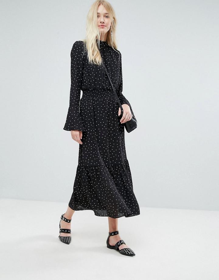 Liquorish Polka Dot Maxi Dress With Flare Sleeves - Purple