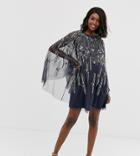 Asos Design Maternity Cape Mini Dress In Linear And Floral Pearl And Sequin-cream