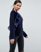 Asos Sweater With Ruffle Detail - Navy