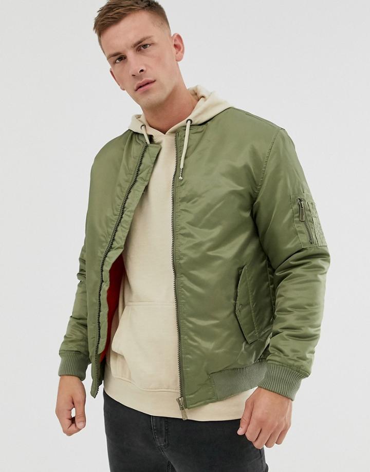 Soul Star Bomber Ma1 Jacket In Khaki-green