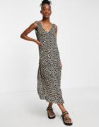 Asos Design Plunge Neck Maxi Dress In Animal Print-multi