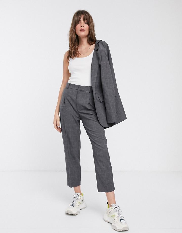 & Other Stories Tapered Check Pants In Gray