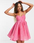 Band Of Stars Strappy Puff Ball Mini Dress In Pink