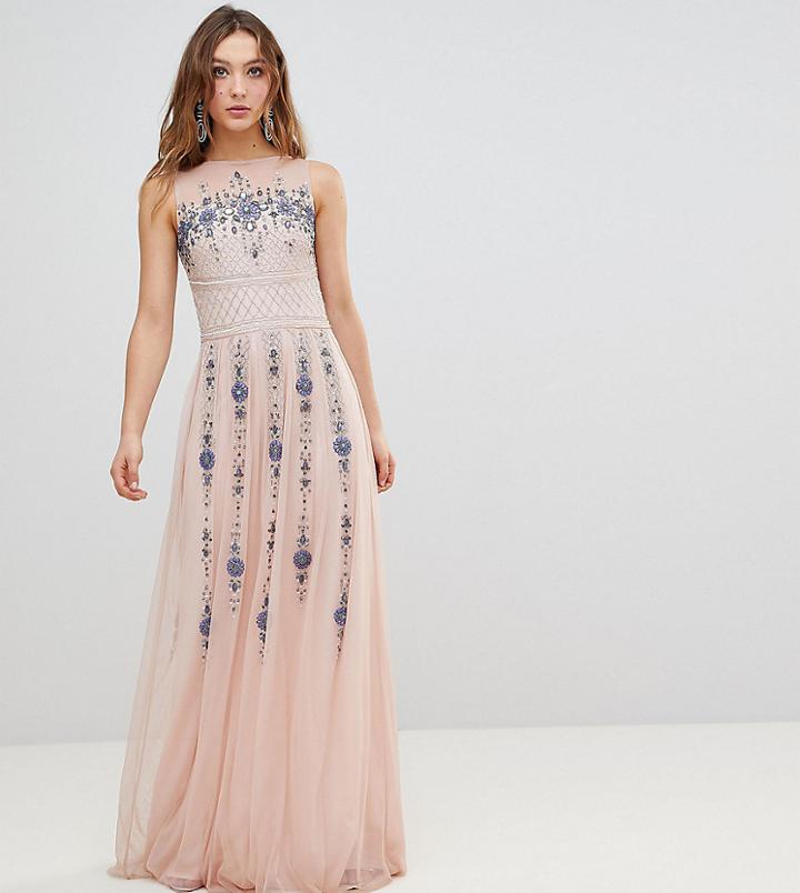 Frock And Frill Premium All Over Embellished Maxi Dress - Pink