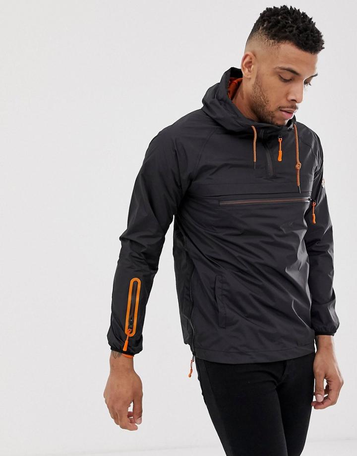 Soul Star Overhead Windbreaker With Orange Trim - Black