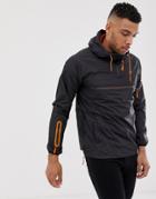 Soul Star Overhead Windbreaker With Orange Trim - Black