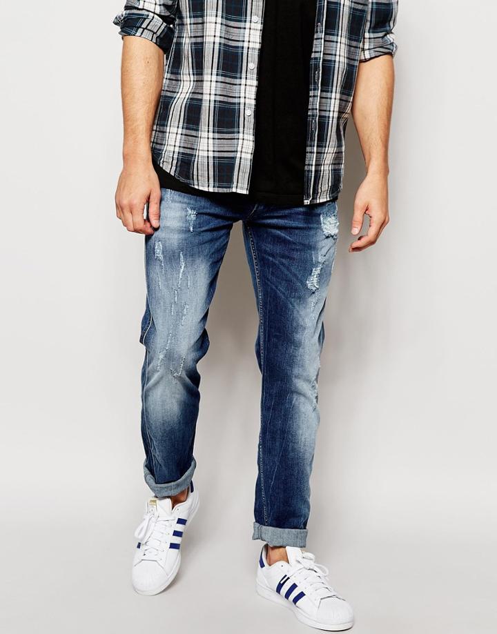 Replay Jeans Anbass Slim Stretch Fit Mid Rip And Repair Wash - Mid Repair