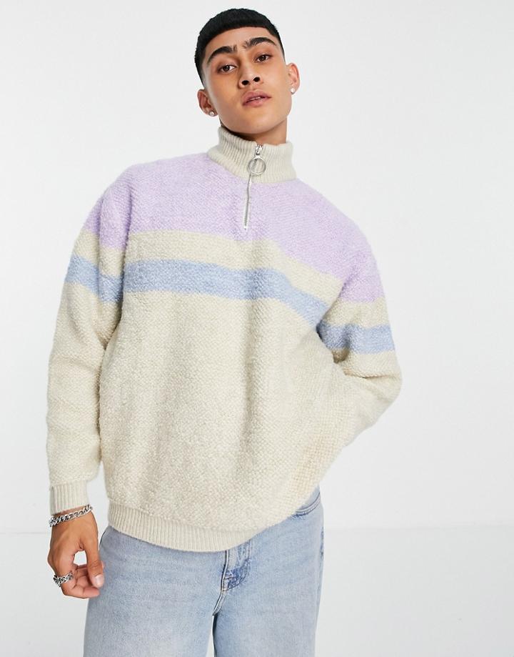 Asos Design Plush Striped Half Zip Sweater-multi