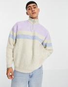 Asos Design Plush Striped Half Zip Sweater-multi