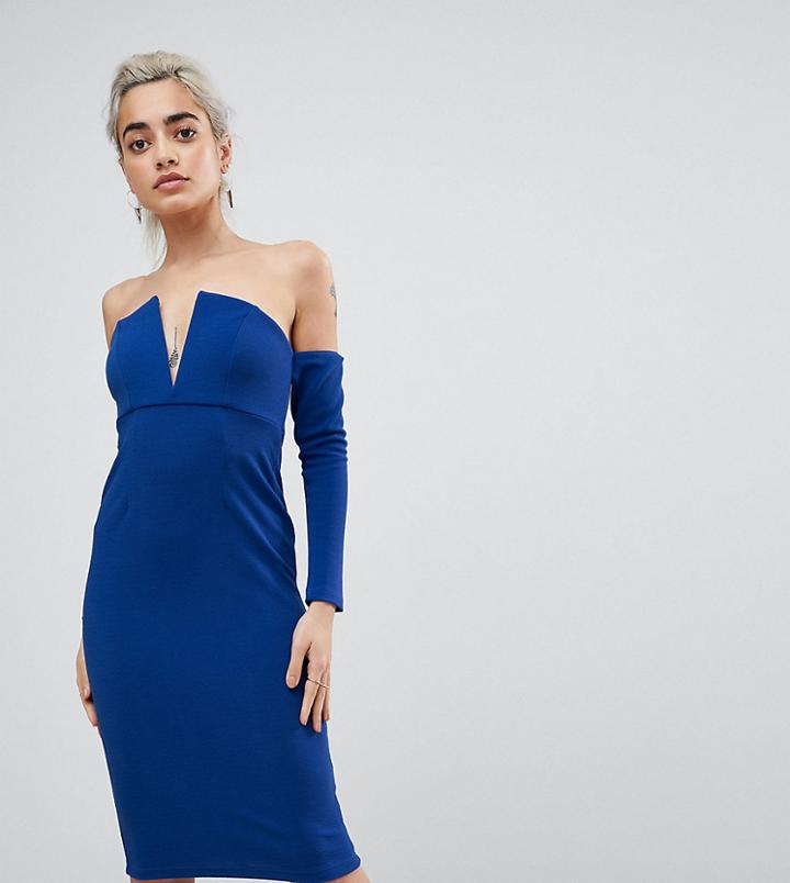 Asos Petite V Bar Bardot Textured Midi Dress-multi