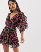 Talulah Jet Rose Floral Printed Dress - Black