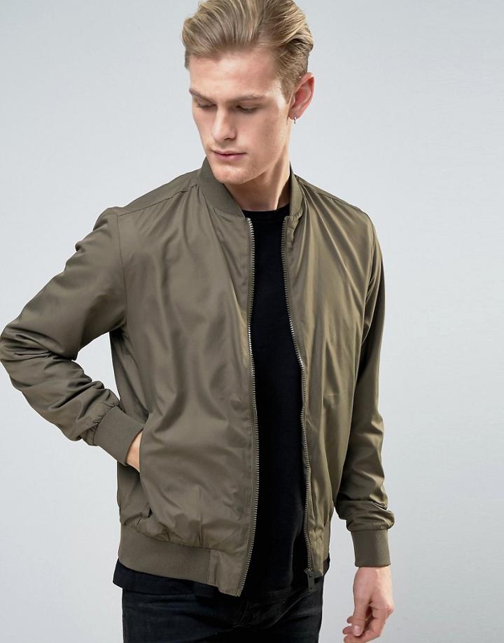 Brave Soul Nylon Lightweight Bomber Jacket - Green