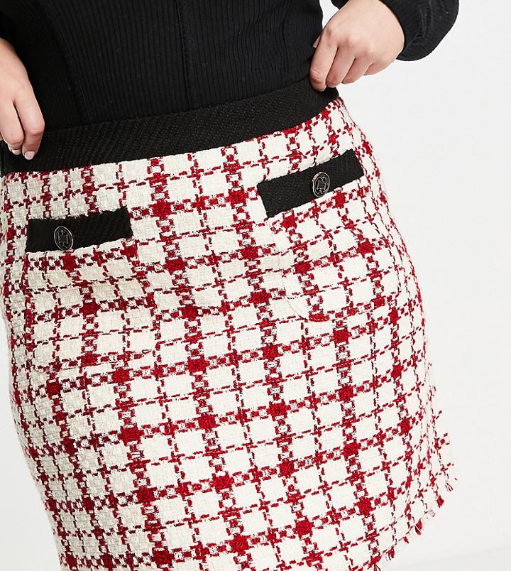 River Island Plus Boucle Plaid Mini Skirt In Red - Part Of A Set