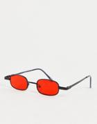 Asos Design Mini Rectangle Glasses With Frame Detail And Red Lens In Black
