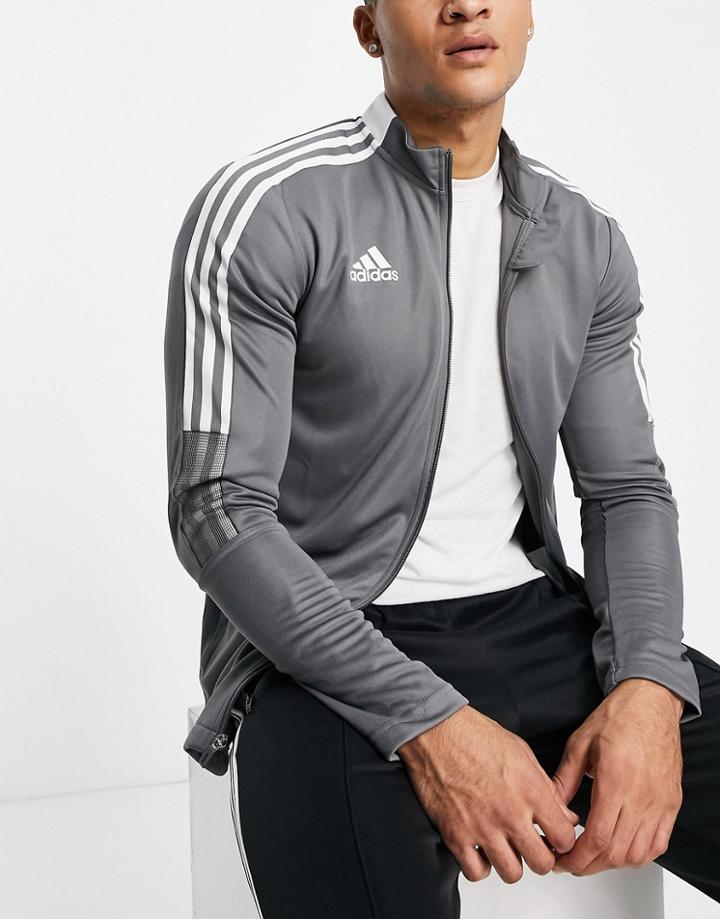 Adidas Soccer Tiro Jacket With Three Stripe In Gray