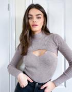 River Island Cut Out Overlay Knit Top In Brown