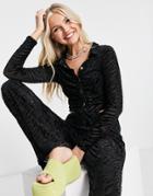 Daisy Street 90s Fitted Shirt In Animal Devore Velvet - Part Of A Set-multi