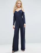 Asos Jumpsuit With Cold Shoulder And Lace Side Detail - Blue