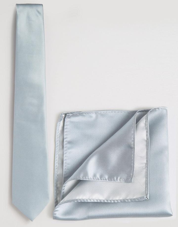 Asos Wedding Tie And Pocket Square Pack In Blue - Blue