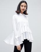 Lost Ink Shirt With Ruffle Layer In Tonal Leopard Print - White
