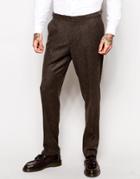 Asos Slim Pants In Herringbone - Brown