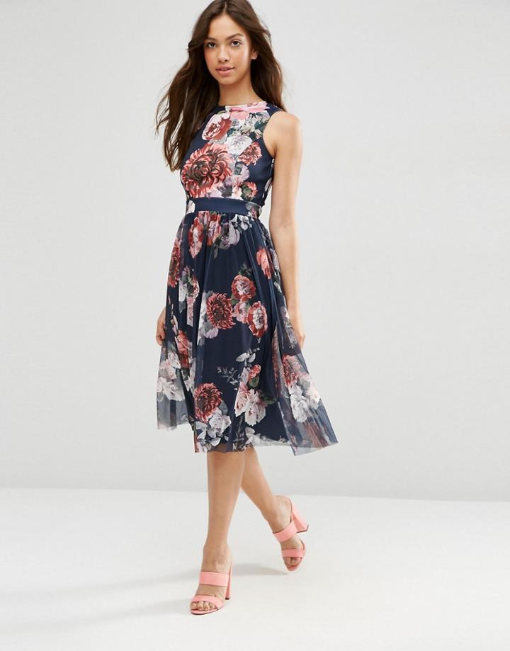 Asos Floral Printed Mesh Skirt Midi Dress - Floral