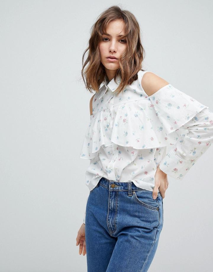Paul & Joe Sister Ditsy Print Frill Blouse - White