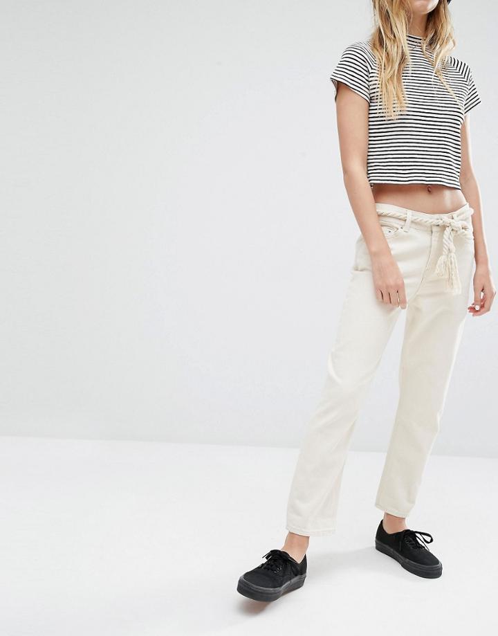Weekday Ami Mid Waist Crop Jeans - Left Over Ecru