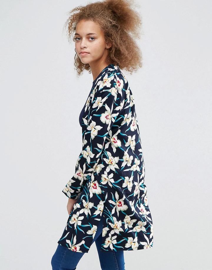 Poppy Lux Madrid Longline Kimono - Navy