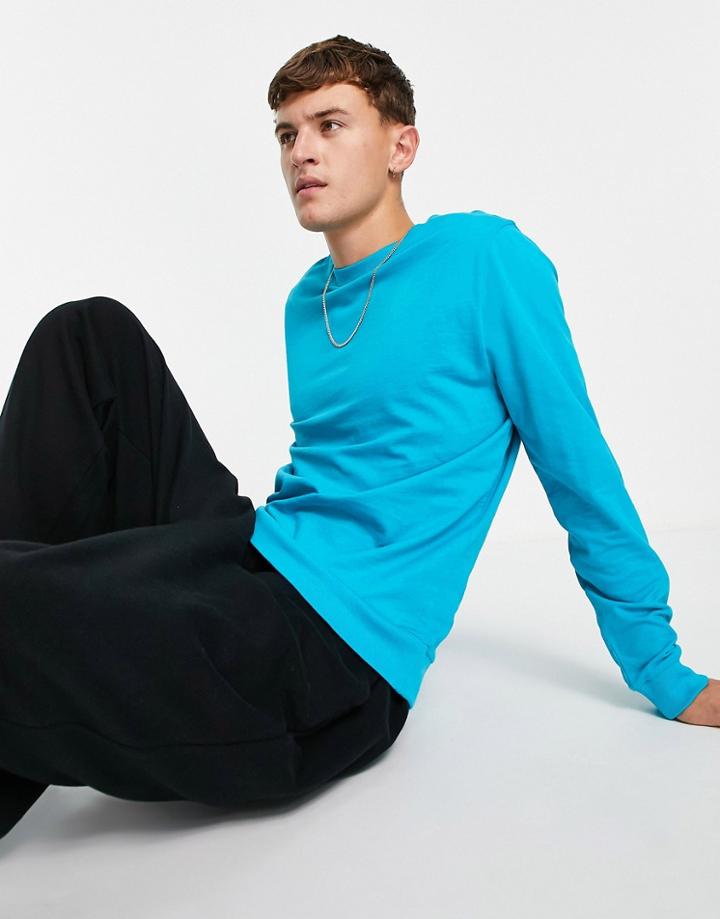 Asos Design Organic Blend Lightweight Sweatshirt In Blue-blues