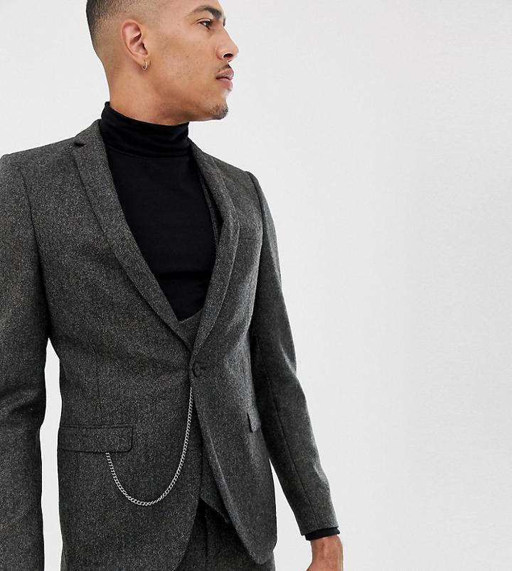 Twisted Tailor Super Skinny Suit Jacket In Charcoal Donegal Tweed
