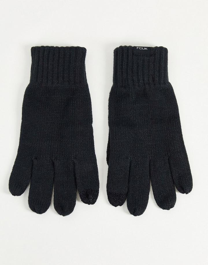 French Connection Fcuk Ribbed Gloves In Navy