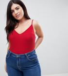 Asos Curve Cami In Rib With V-front And Back - Red
