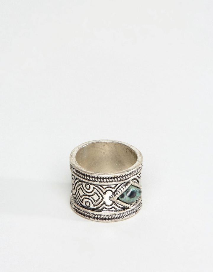 Asos Ring With Green Stone - Silver