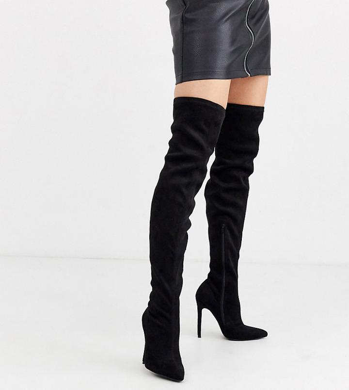 Asos Design Wide Fit Kendra Stiletto Thigh High Boots In Black