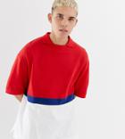 Collusion Colour Blocked Polo In Red And White - Red