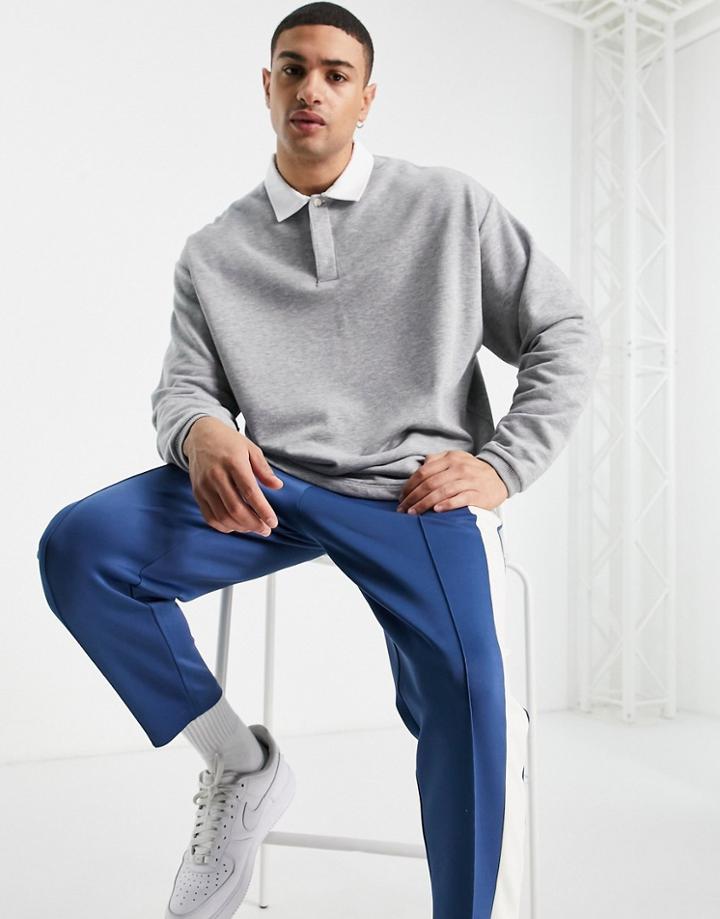 Asos Design Oversized Rugby Polo Sweatshirt In Gray Heather-grey