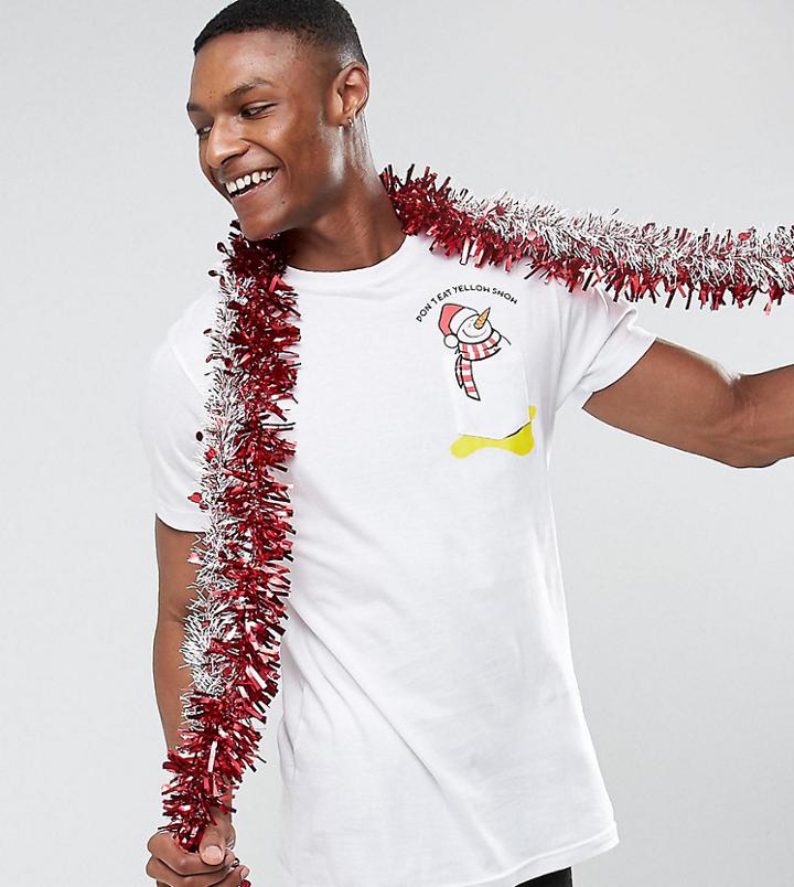 Brave Soul Tall Holidays Snowman Pocket T-shirt - White