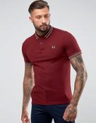 Fred Perry Slim Fit Polo With Textured Tipped Collar In Burgundy - Red